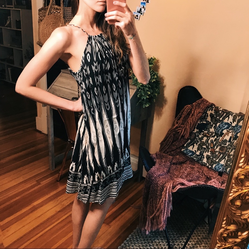 Vintage genuine silk geometric patterned tie dress